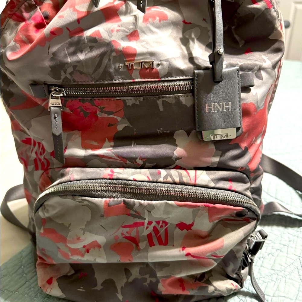TUMI Women's Backpack - Floral Red and Gray. Used, good condition.